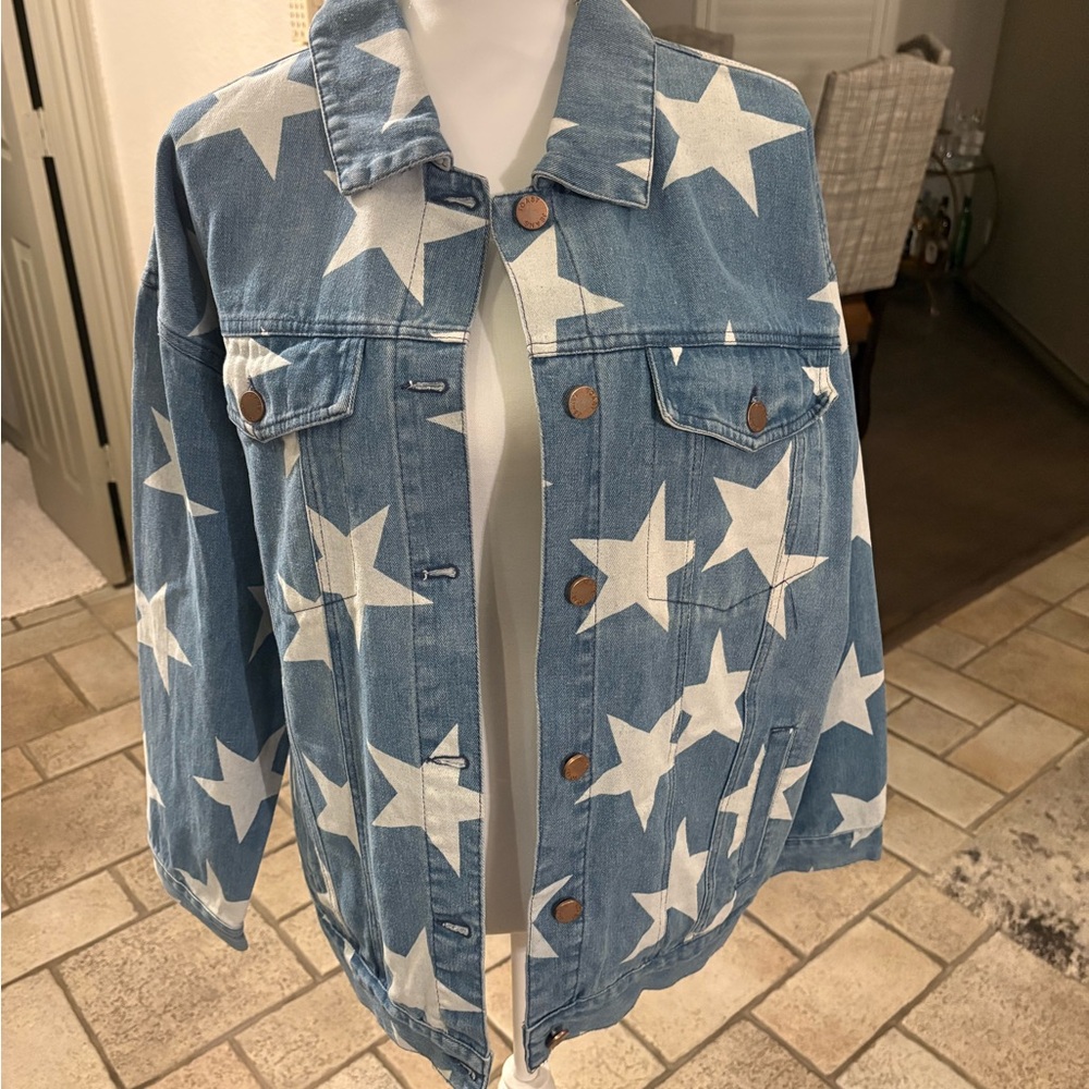 American Threads Blue Denim Jacket with White Stars